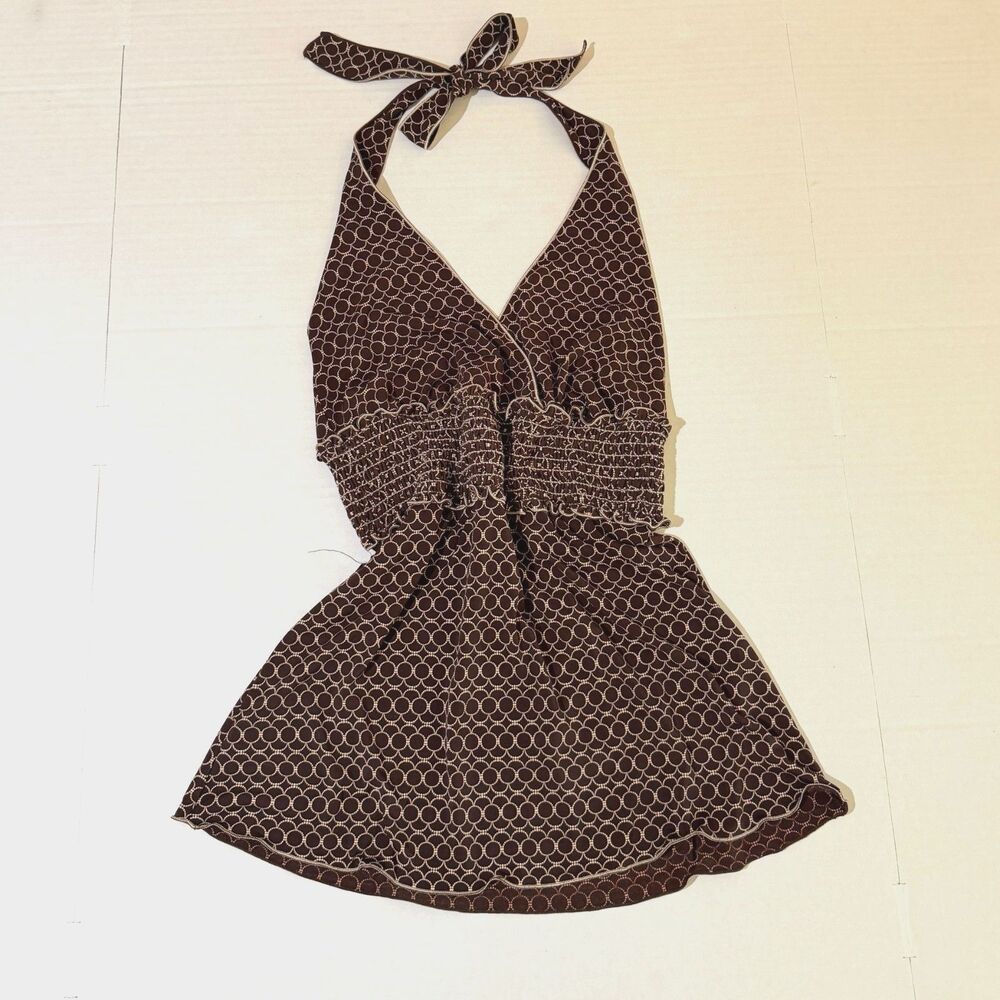VTG Y2K Max Studio, Brown Babydoll Halter Top, M Boho- Chic Tuscan Mom